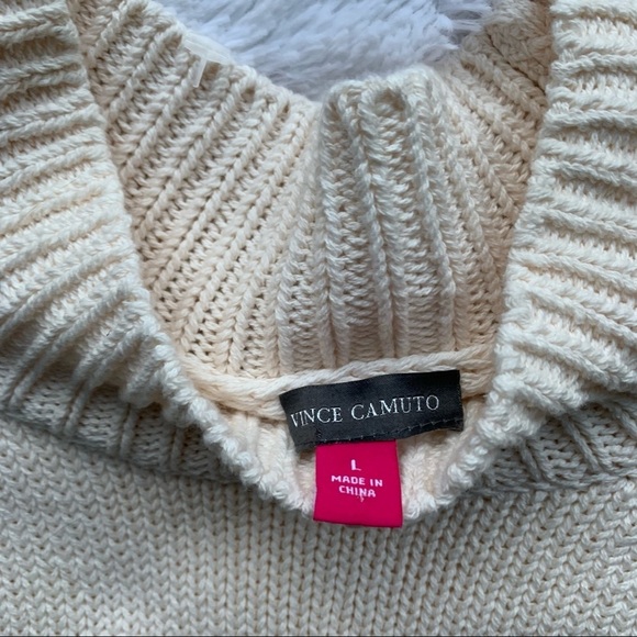 Vince Camuto | NWT Size Large Cream Sweater with Pom Pom Sleeves - Picture 2 of 15